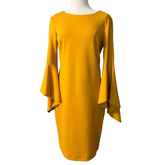 Marina Dress 8 Gold Yellow Stretch 3/4 Long Sleeve Career Church Washable $325 - Picture 1 of 13